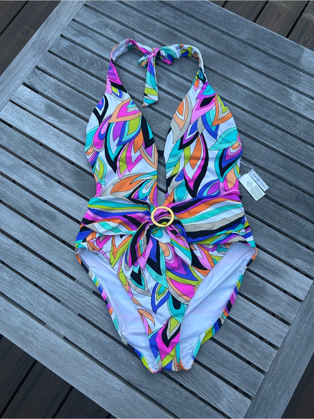 New Trina Turk St. Tropez Multicolor Halter One-Piece Swimsuit